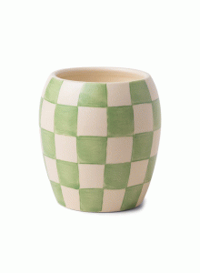 CM1105EU Checkmate Checkered Porcelain Candle 311g - Sage - Cactus Flower
